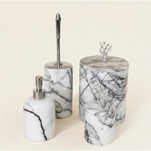Ensemble d'accessoires de salle de bain 4 pièces en marbre blanc, distributeur de savon moderne et pots de toilette pour hôtels et décoration intérieure – Approvisionnement direct usine - Product Image 3