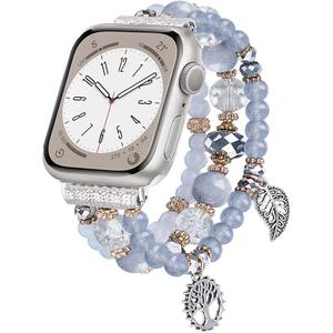 สายนาฬิกาข้อมือหินธรรมชาติแบบสั่งทำ OEM ใช้ได้กับ Apple Watch พร้อมจี้รูปใบไม้ สไตล์โบฮีเมียน เข้ากันได้กับ iWatch - Product Image 2