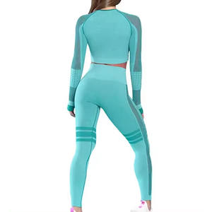 Conjunto de Yoga para Mujer, Leggings Deportivos para Exteriores, Ropa de Gimnasio Elástica de Secado Rápido, Conjuntos de Yoga Elásticos sin Costuras de 2 Piezas, Conjuntos de Fitness de Manga Larga - Product Image 5