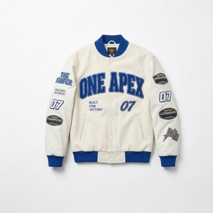 White Blue <b>Racing</b> Letterman <b>Jacket</b> Custom Embroidered Bomber Streetwear Motorsport Letterman <b>Jacket</b> - Product Image 1