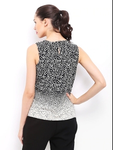 Camiseta sin mangas con estampado de puntos y color degradado para mujer, cuello redondo, informal, de punto, transpirable - Product Image 3