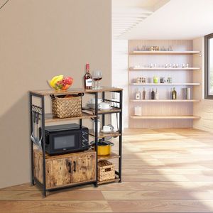 Scaffale da Cucina a 5 Ripiani in Metallo con Ripiani in Truciolato per Spezie, Forno a Microonde, Vino e Postazione di Lavoro - Product Image 3