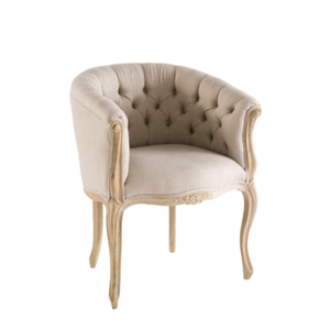 Fauteuil traditionnel en tissu capitonné avec pieds en bois courbés et dossier rond pour salon - Product Image 2