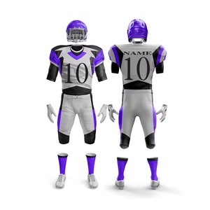 Ensemble de maillots de football américain, col en V, manches courtes, polyester sublimé anti-humidité, uniforme violet et gris, unisexe, adulte, toutes tailles - Product Image 4