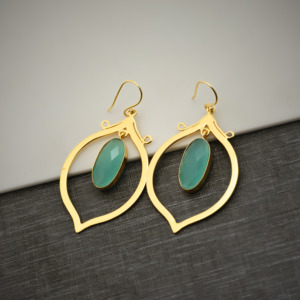 <b>Unique</b> Vintage 18k Gold Plated Drop Earrings-Chalcedony Quartz Gemstone Jewelry-<b>Gift</b> <b>for</b> <b>Her</b> - Product Image 4