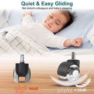 Roues de chaise de bureau en polyuréthane, 5 pièces, pour sols en bois dur/terrasses en moquette, ajustement universel, charge maximale de 496LBS, roulettes pour meubles - Product Image 6