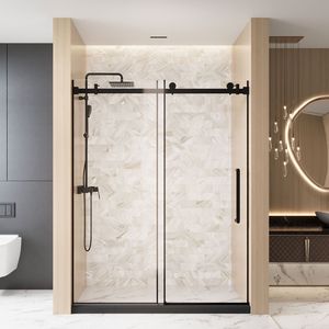 Porta Doccia Scorrevole Singola Senza Telaio 152 cm L x 193 cm A, Vetro Temperato Trasparente 6 mm, Pellicola Antiesplosione, Maniglia in Acciaio Inox - Product Image 1