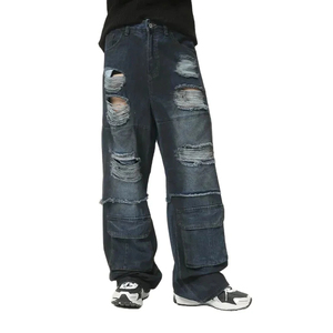 Wholesale Affordable Price <b>Men's</b> Distressed Trouser Side Black Panels Stacked <b>Jeans</b> Pants High Quality <b>Men's</b> Distressed Trouser - Product Image 3