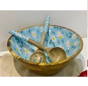 ชามผลไม้ไม้เคลือบลายพิมพ์ดีไซน์ทันสมัย ชามเสิร์ฟอาหารเช้า ชามเสิร์ฟซุปสำหรับร้านอาหารและงานจัดเลี้ยง - Product Image 1