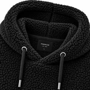 Men's <b>Black</b> <b>Fleece</b> Hooded Sweatshirt Regular Fit Solid Color Casual Winter Wear Pocket Design Knitted Material Men's Hoodies - Product Image 5