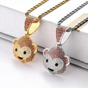 <b>Ice</b> <b>Out</b> Monkey Pendant Hip Hop <b>Chain</b> Necklace Cubic Zirconia Bling Jewelry Gift For Men Women Chunky Silver Plated Moissanite - Product Image 4