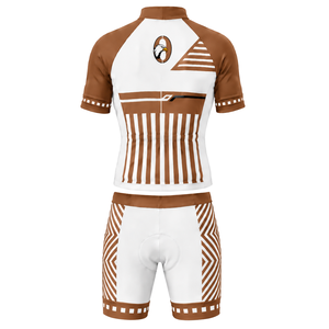 Ensemble maillot et short de cyclisme marron, blanc, à manches courtes, entièrement zippé, respirant, rembourré, pour la course, l'entraînement, la performance sportive et l'équipe - Product Image 2