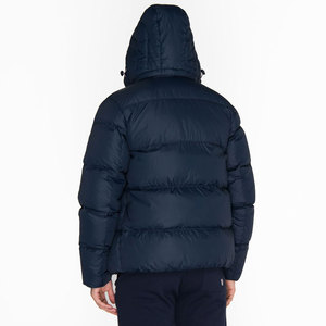 Men's Navy Blue Eco-friendly <b>Fleece</b> Lined Hooded Puffer <b>Jacket</b> Zipper Closure Windproof Winter Coat Casual Outdoor Wear <b>Thick</b> - Product Image 6