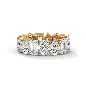 Gold Seven Stone Diamond <b>Ring</b> Oval Pear Emerald Cut Prong <b>Set</b> Wedding Bridal Jewelry - Product Image 1