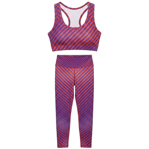 <b>Purple</b> Orange Solid Tight Sport Bra Leggings Set High Waist Full Length Spandex Polyester Stretch Breathable Quick Dry All - Product Image 1