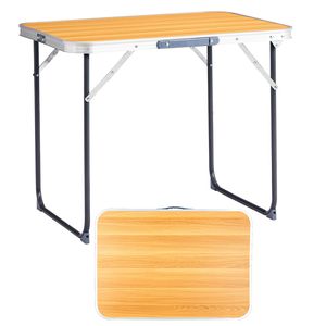 Tavolo Pieghevole da Campeggio in Alluminio Regolabile in Altezza, Colore Effetto Legno, Leggero e Richiudibile per Uso in Camera da Letto e Cucina - Product Image 1