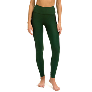 High Waist Dark Green <b>Leggings</b> Full Length Knitted Sporty Stretch Breathable Women's Yoga Workout Pants - Product Image 2