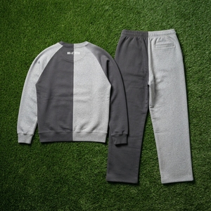 Conjunto Deportivo para Hombre, Sudadera y Pantalones Jogger en Bloques de Color Negro y Gris, Cuello Redondo, Dos Tonos, Estilo Urbano - Product Image 6