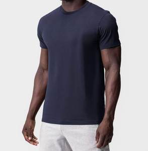T-shirt pour homme à manches courtes vert olive, col rond, coupe ajustée, décontracté, tricoté, couleur unie, jersey respirant en coton - Product Image 4