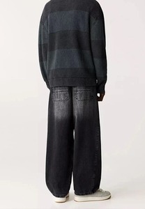 Men's Wide Leg Stonewashed Denim Pants Midweight Cotton Casual Loose Fit Autumn Style <b>Jeans</b> - Product Image 2