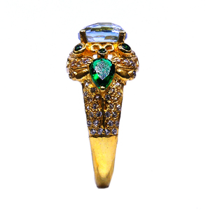 Vintage Gold Plated Cocktail <b>Ring</b> With Blue Crystal And <b>Green</b> Gemstones Pave Setting Women's Party Jewelry - Product Image 6