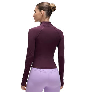 Women's Fitted Long Sleeve Zip-Up <b>Yoga</b> <b>Jacket</b> Solid Color Breathable 100% Polyester Ribbed Lightweight Thumbholes Seamless - Product Image 3