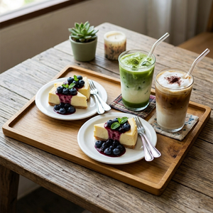 Plateau de service décoratif en teck massif, durable, fait main, naturel, grand format, pour le petit-déjeuner, vaisselle de cuisine, organisateur de table - Product Image 1