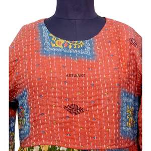 Vestido estilo A de algodón 100% con estampado floral kantha, elegante para el día a día y para mujeres confiadas en el trabajo, ecológico y cómodo de llevar. - Product Image 4