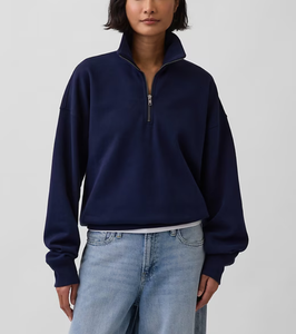 Wholesale Custom Logo Blank Drop Shoulders Oversized Half-<b>Zip</b> Sweatshirt Men Women French Terry 100% Cotton Winter Casual - Product Image 1