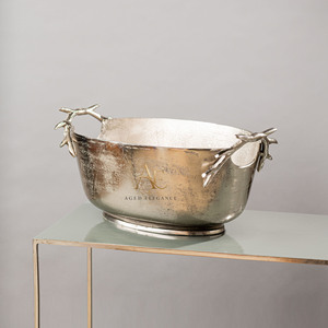 Antique <b>Champagne</b> Wine Cooler With Antler Handle Aluminum Distressed Silver Finish Luxury Party Beverage Tub For Wedding & Party - Product Image 1