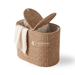 Handmade Woven <b>Wicker</b> <b>Storage</b> <b>Basket</b> <b>With</b> <b>Lid</b> and Dual Openings Modern Style For Home Decor And Ogarnization - Product Image 2