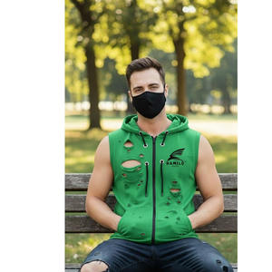 Sudadera con capucha sin mangas con cremallera de alta calidad para hombre, sudadera con capucha multicolor personalizada con cremallera, sudaderas y sudaderas con capucha básicas para hombre, mezcla de algodón - Product Image 3