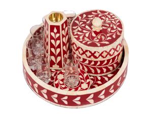 Brûleur d'encens en bois avec incrustation d'os fait à la main, élégant brûleur d'encens arabe Bakhoor pour le Ramadan, plateau de service haut de gamme - Product Image 1