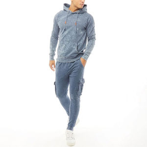 Sweat à capuche court vintage 100 % coton pour homme, avec double fermeture éclair, broderie, patch logo, effet vieilli et délavé à l'acide - Product Image 1