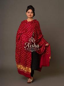 Dupatta Bandhej Hecha a Mano, Dupatta Tradicional Pura de Gujarat y Rajastán - Product Image 4