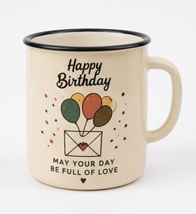<b>Bulk</b> Buy Iron Enamel <b>Mug</b> Happy Birthday Balloon Print Cream Metal Coffee Cup Manufacturer Direct Wholesale Marketplace - Product Image 5