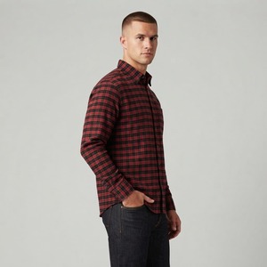 Chemise décontractée à manches longues en flanelle à carreaux pour homme, col boutonné, manches complètes, tenue d'automne, 100 % coton, tissu tissé infroissable - Product Image 3