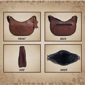 Bolso Bandolera de Media Luna de Cuero Genuino para Mujer – Bolso de Hombro Pequeño en Forma de Luna Creciente en Color Marrón - Product Image 2