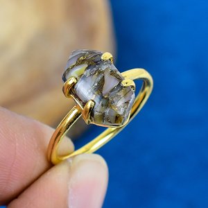 Pierre précieuse hexagonale en cuivre blanc naturel, plaqué or 18 carats sur argent sterling 925 - Product Image 1