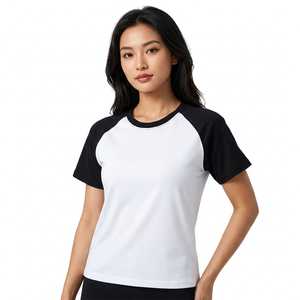 เสื้อยืดแขนราแกลนสีขาวดำสำหรับผู้ชาย ผ้าฝ้าย ทรงปกติ คอกลม สไตล์ลำลอง สีพื้น ผ้าเจอร์ซีย์ถัก ดีไซน์เรียบง่าย - Product Image 2