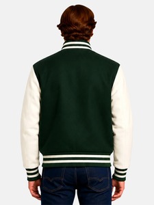Veste de sport verte pour homme, couleur unie, fermeture à boutons, coupe classique, col rabattu, laine et polyester, style preppy d'automne - Product Image 3