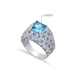 CZ aigue-marine forme carrée pierres 925 en argent Sterling grappe bague bijoux faits à la main turc bijoux en gros - Product Image 2