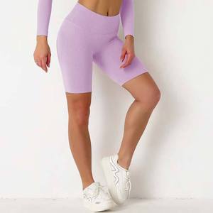 Ensemble de shorts de yoga de haute qualité, 2 pièces, en spandex/nylon uni, sans couture, nouvelle couture personnalisée, antibactérien, respirant, séchage rapide - Product Image 5