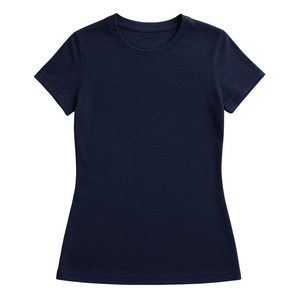 Camiseta de Jersey Casual de Manga Corta con Cuello Redondo, Color Azul Marino, Corte Regular, con Logotipo Personalizado, Tela Lisa Teñida en Color Sólido - Product Image 1