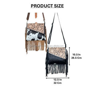 Nuevo Bolso Bandolera de Cuero Estilo Occidental con Flecos y Diseño Floral, Hecho a Mano con Cuero Genuino de Vaca, para Mujer - Product Image 2