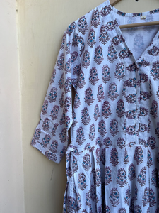 Robe longue décontractée en coton indien, imprimée à la main, avec broderies florales, tunique longue artisanale, robe maxi à imprimé floral - Product Image 2