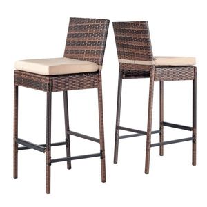 Set of 2 Outdoor Barstools Patio Wicker Chairs with Cushions and Footrests for Porch or Backyard Rooftop Living - Product Image 2