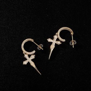 14k Gold Plated 925 Sterling <b>Silver</b> Cross <b>Hoop</b> Dangle <b>Earrings</b> Zircon Inlay Halo Drop <b>Earrings</b> <b>for</b> <b>Women</b> - Product Image 1