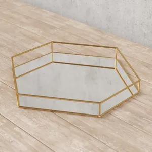 Luxury Hexagon <b>Gold</b> Metal <b>Mirror</b> Serving <b>Tray</b> Geometric Decorative Platter for Coffee Table Wedding and Home Decor - Product Image 5