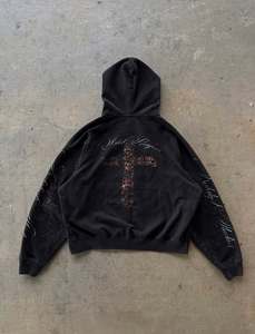 Custom Women Cropped Full Zip Hoodie Minimal Graphic Embellishment Sleeve Script Detail Premium Streetwear Soft Cotton Hoodies - Product Image 2